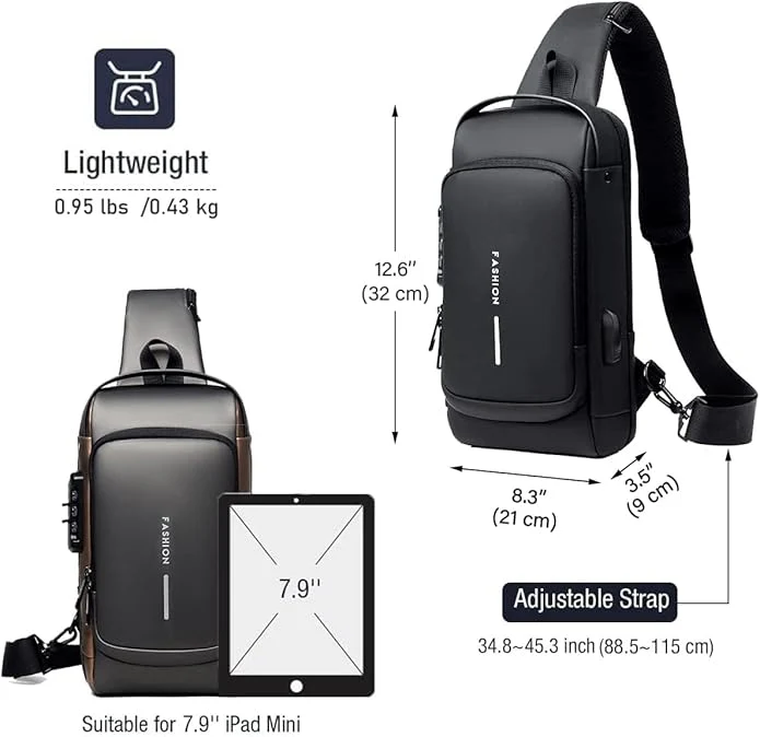 Crossbody Sling Bag With USB Charging Port (Unisex) - Image 14